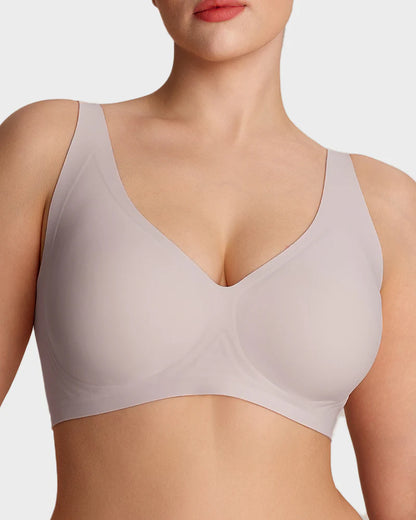 Brasier Sin Varilla Push Up para Mujer, Escote Profundo en V, Tirantes Anchos, Moldea la Espalda, Cómodo y Sin Costuras