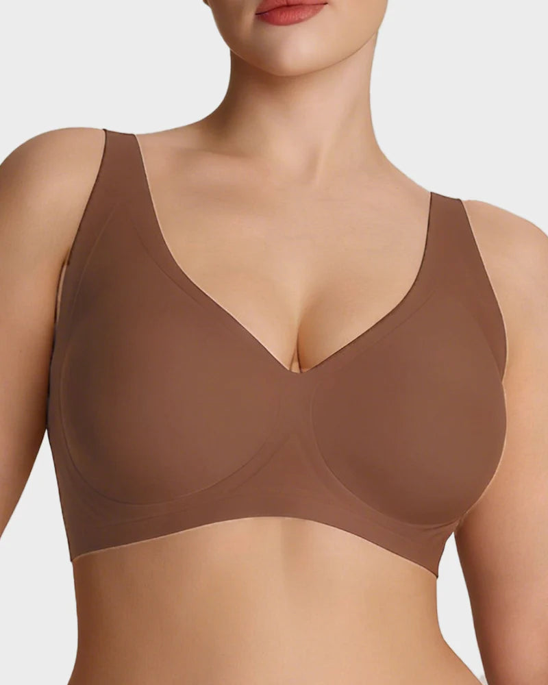 Brasier Sin Varilla Push Up para Mujer, Escote Profundo en V, Tirantes Anchos, Moldea la Espalda, Cómodo y Sin Costuras