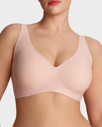 Brasier Sin Varilla Push Up para Mujer, Escote Profundo en V, Tirantes Anchos, Moldea la Espalda, Cómodo y Sin Costuras
